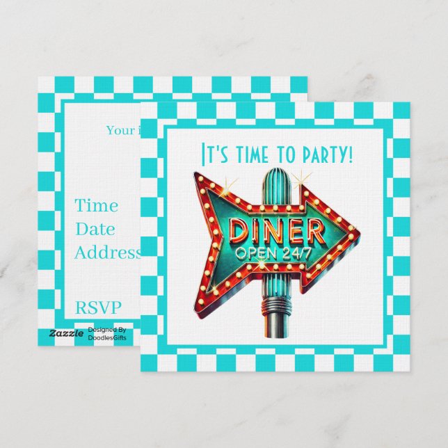 Cute Diner retro party  Invitation (Front/Back)