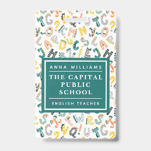 Cute Dino Alphabet Elementary School Teacher Name ID Badge