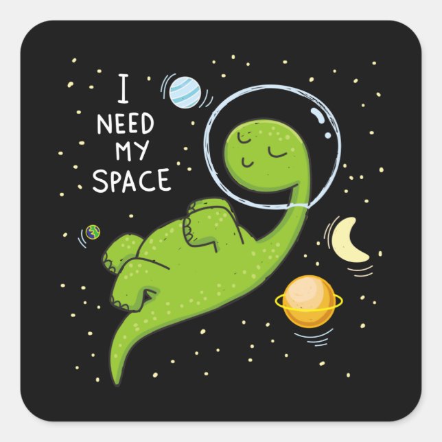 Cute dino astronaut square sticker (Front)