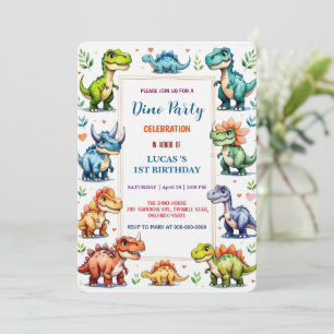 Cute DIno Baby Dinosaurs 1st Birthday party Save T The Date
