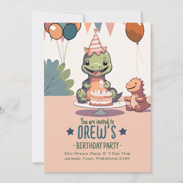Cute Dino Baby for Kids Birthday Invitation (Front)