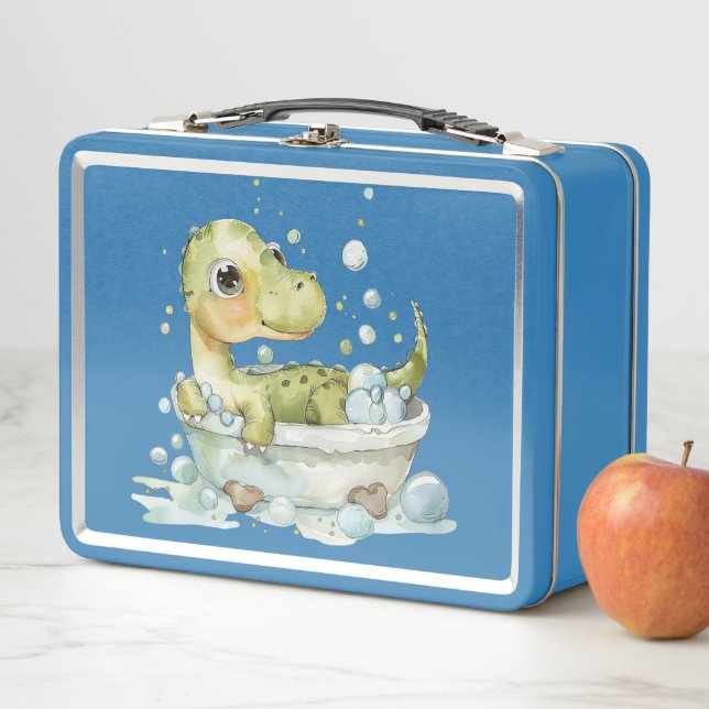 Cute Dino Bath Time Metal Lunch Box (In Situ)