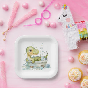Cute Dino Bath Time Paper Plate