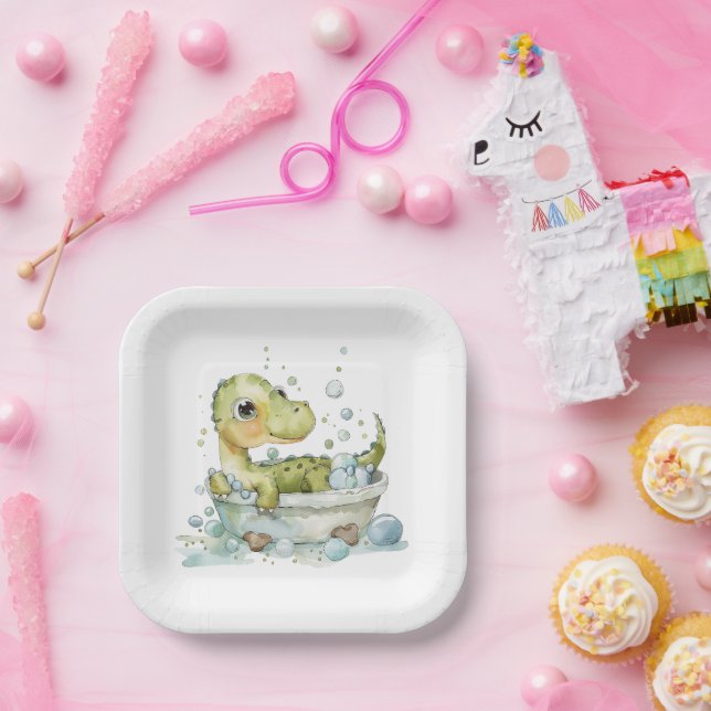 Cute Dino Bath Time Paper Plate (Party)