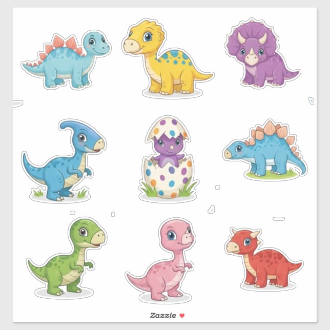 Cute Dino Birthday Cake Colorful  (Sheet)