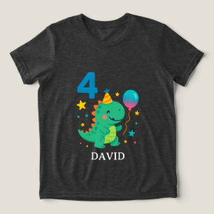 Cute Dino Birthday Celebration - Age 4 Design Tri-Blend Shirt