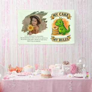 Cute Dino Birthday Queen My Cake My Rules Banner