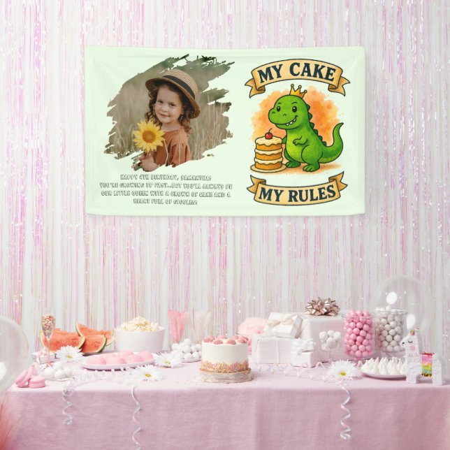 Cute Dino Birthday Queen My Cake My Rules Banner (Party)