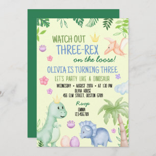 Cute Dino Boy Birthday Party Invitation