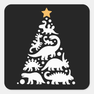 Cute Dino Christmas Tree Funny Dinosaur Holiday Square Sticker