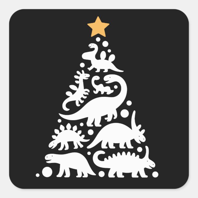 Cute Dino Christmas Tree Funny Dinosaur Holiday Square Sticker (Front)