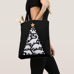 Cute Dino Christmas Tree Funny Dinosaur Holiday Tote Bag