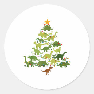 Cute Dino Christmas Tree Merry Dinomas Xmas Lights Classic Round Sticker