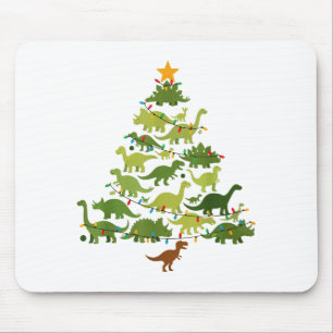Cute Dino Christmas Tree Merry Dinomas Xmas Lights Mouse Mat