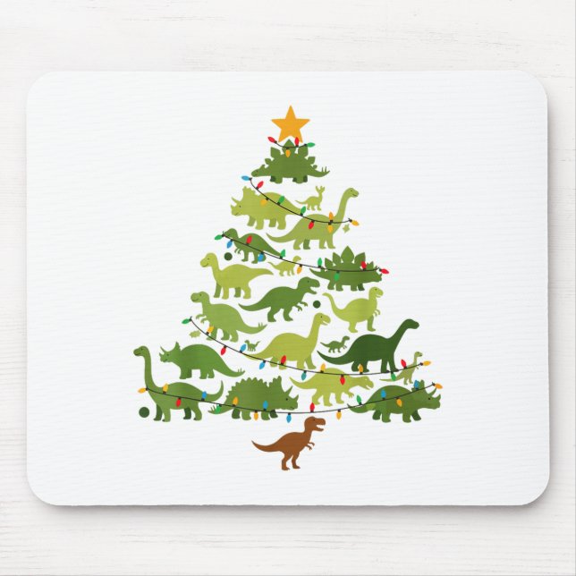 Cute Dino Christmas Tree Merry Dinomas Xmas Lights Mouse Mat (Front)