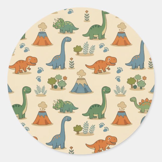 Cute Dino  Classic Round Sticker (Front)
