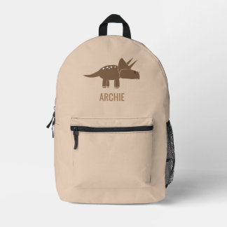 Cute Dino Dinosaur Personalised Beige Printed Backpack