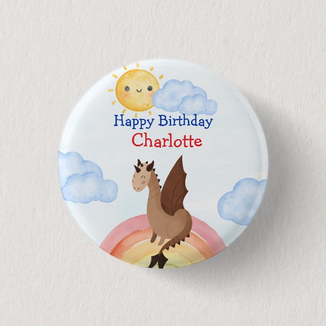 Cute dino Dragon Boy Birthday Party 3 Cm Round Badge (Front)