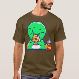 Cute Dino Eating Pizza Dinosaur Funny Foodie Kids T-Shirt