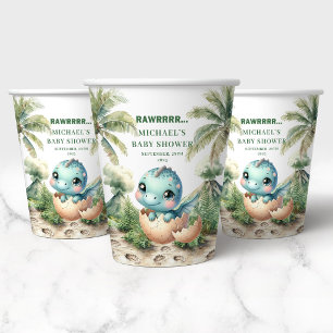 Cute Dino Egg Baby Shower Hatching Soon Paper Cups