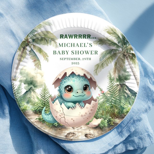 Cute Dino Egg Baby Shower Hatching Soon Plates (Cute Dino Egg Baby Shower Hatching Soon Plates)