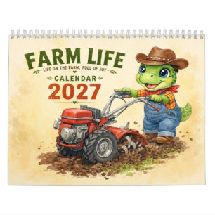 Cute Dino Farm Life Calendar 2027 Farm Chore Art