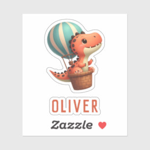 Cute Dino Flying in a Hot Air Balloon