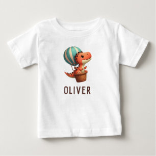 Cute Dino Flying in a Hot Air Balloon Baby T-Shirt