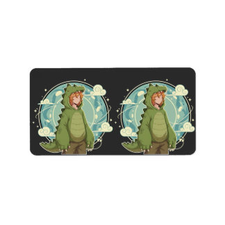 Cute Dino Friend Anime Boy - Green Dinosaur Label