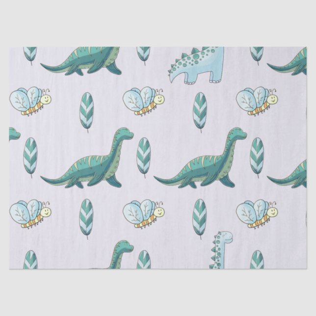 Cute Dino Friends – Mint Green Tissue Paper (Front)