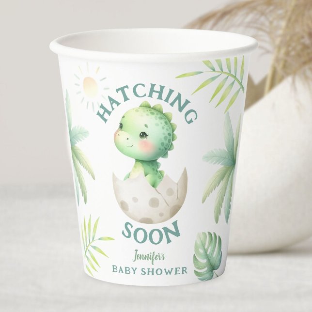 Cute Dino Gender Neutral Dinosaur Baby Shower Paper Cups (Creator Uploaded)