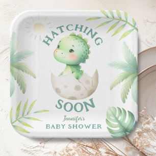 Cute Dino Gender Neutral Dinosaur Baby Shower Paper Plate