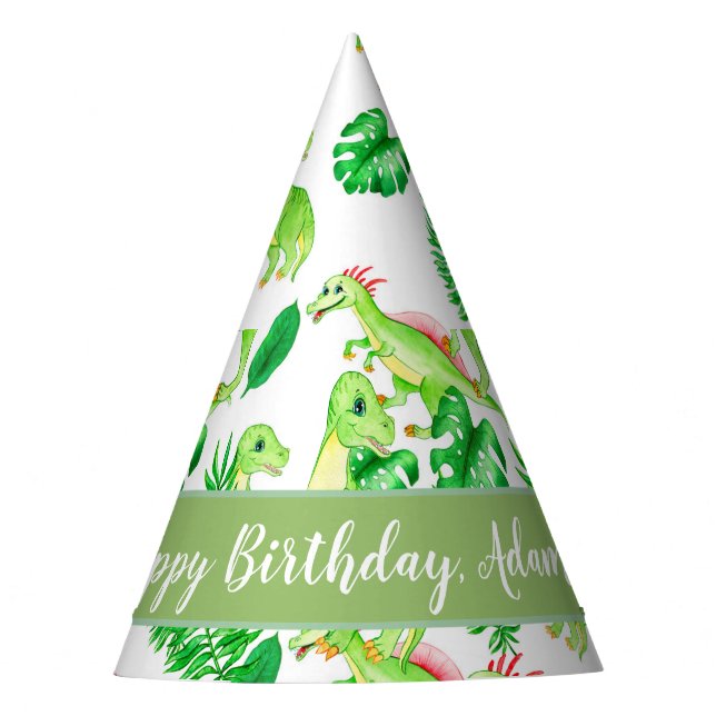 Cute dino in the tropical garden baby blanket party hat (Front)