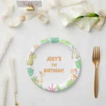 Cute Dino Jungle Birthday Party Paper Plate