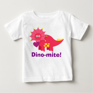 Cute Dino-mite! Red and Purple Dinosaur With Heart Baby T-Shirt