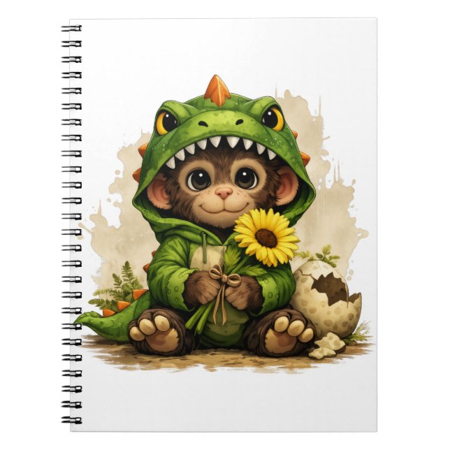 Cute Dino Monkey Notebook – Kawaii Animal (Front)