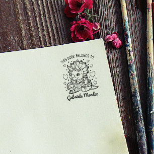 Cute Dino Mum Bookplate Rubber Stamp