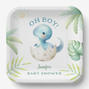 Cute Dino Oh Boy Dinosaur Baby Shower  Paper Plate