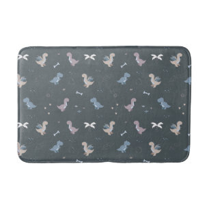 Cute Dino Patern Bluish Grey Bath Mat