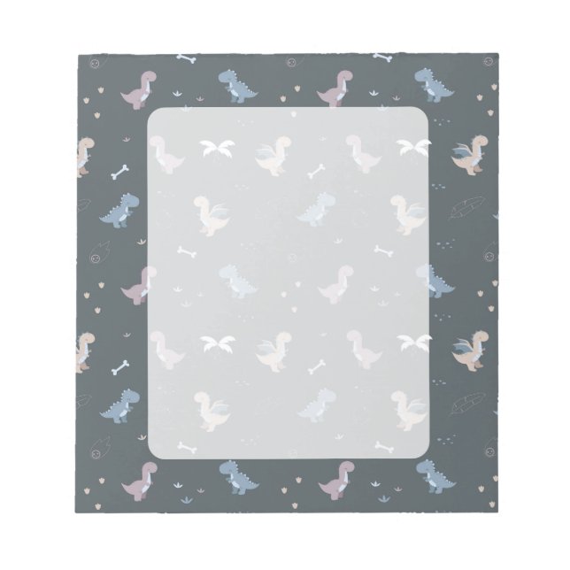 Cute Dino Patern Bluish Grey Notepad (Front)