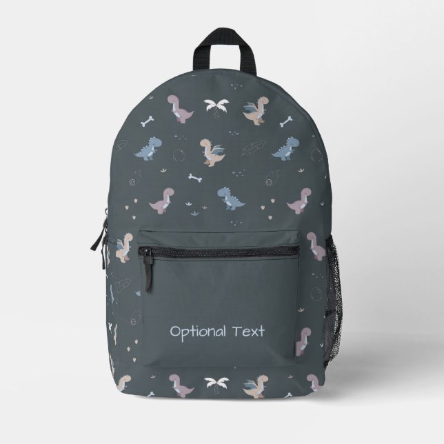 Cute Dino Patern Bluish Grey Printed Backpack (Front)