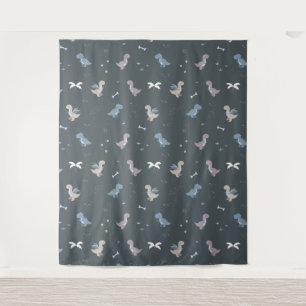 Cute Dino Patern Bluish Grey Tapestry