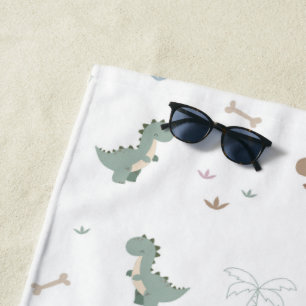 Cute Dino Patern White Beach Towel