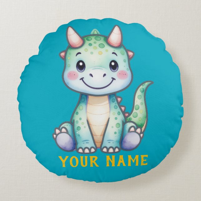 Cute Dino Personalised Round Cushion (Front)