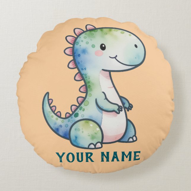 Cute Dino Personalised Round Cushion (Front)