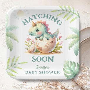Cute Dino Pink Girl Dinosaur Baby Shower Paper Plate