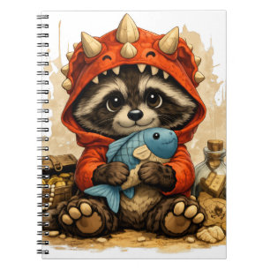 Cute Dino Raccoon Notebook – Kawaii Pirate