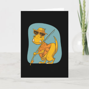 Cute Dino Rex going Fishing Kids Gift Card
