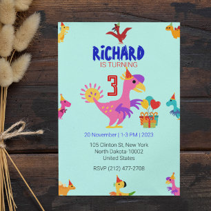 Cute Dino Themed Kid's Birthday Party Invitation