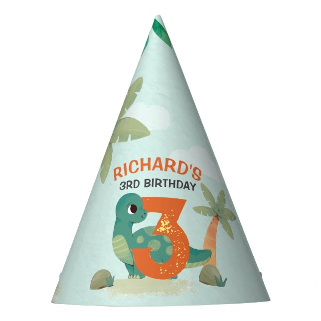 Cute Dino Themed Kid's Birthday Party Party Hat (Front)